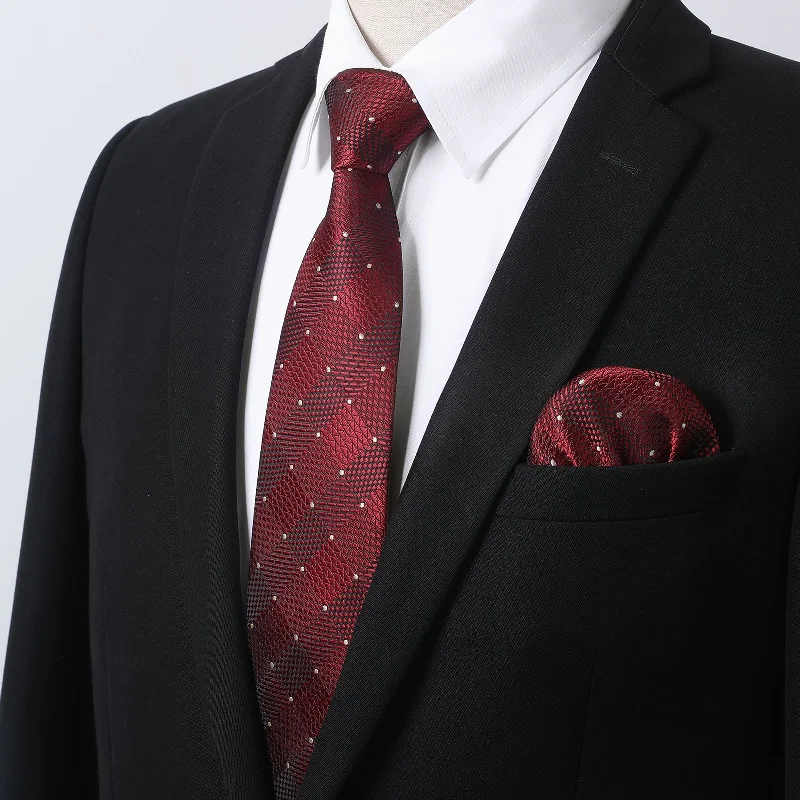 Men's Shirt with Tie Handkerchief Set - 02-WHITE/RED Laid