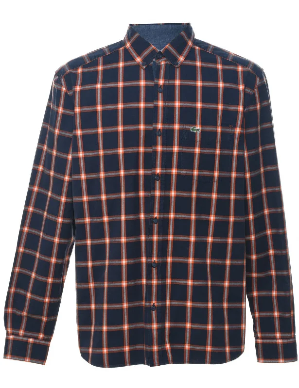 Lacoste Checked Navy & Orange Shirt - L Practical Men's Quick