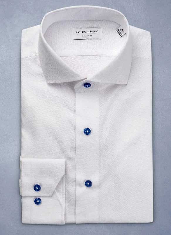 Liam in White with Contrast Navy Shirt Elegant Men's Cashmere