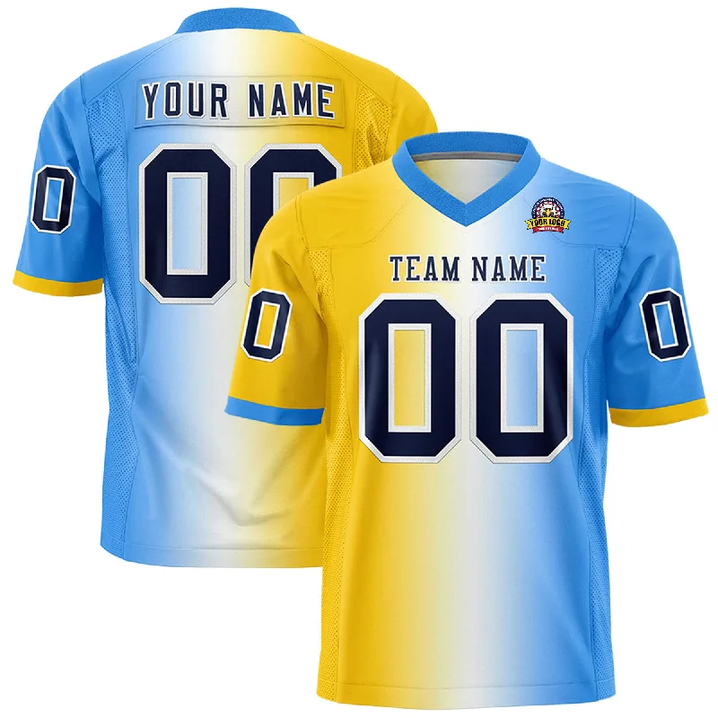 Custom Gold White-Powder Blue Personalized Gradient Fashion Authentic Football Jersey Athletic Men's Compression