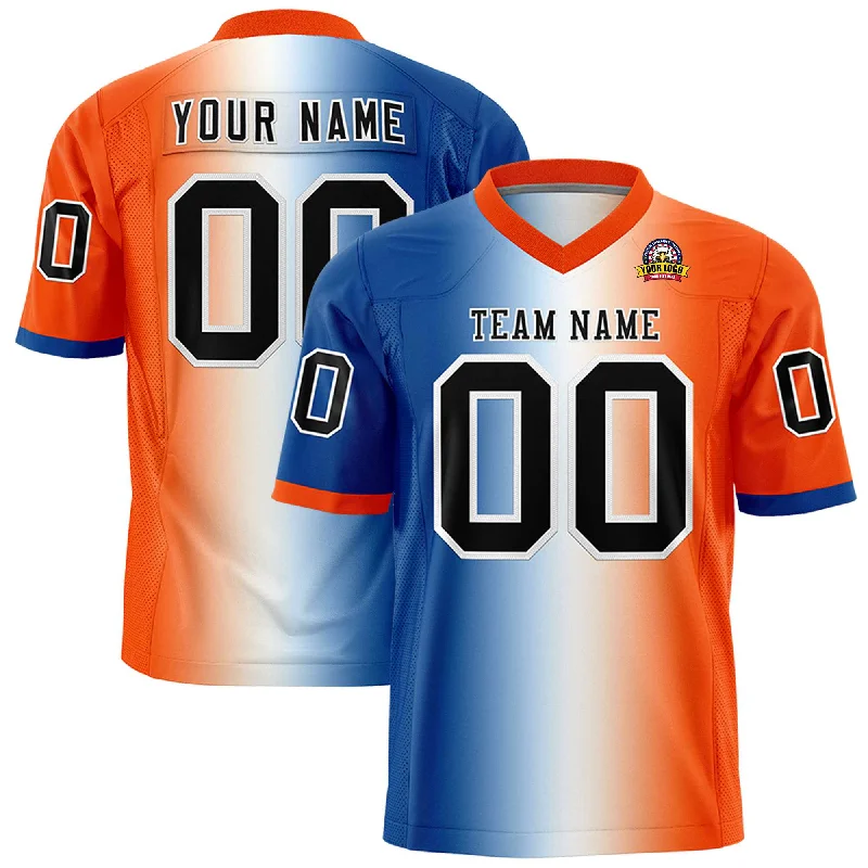 Custom Royal White-Orange Personalized Gradient Fashion Authentic Football Jersey Masculine Men's Thick