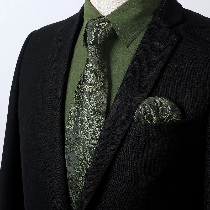 Men's Shirt with Tie Handkerchief Set - 08-GREEN Practical Men's Multi