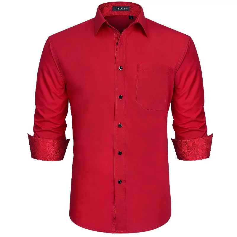 Men's Patchwork Dress Shirt with Pocket - RED/PAISLEY Polished Men's Silk