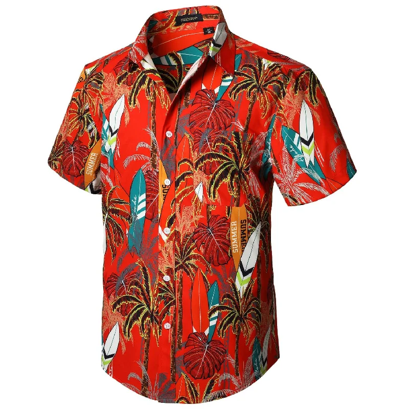 Summer Hawaiian Shirts with Pocket - 05-ORANGE RED Trendy Men's Scandinavian