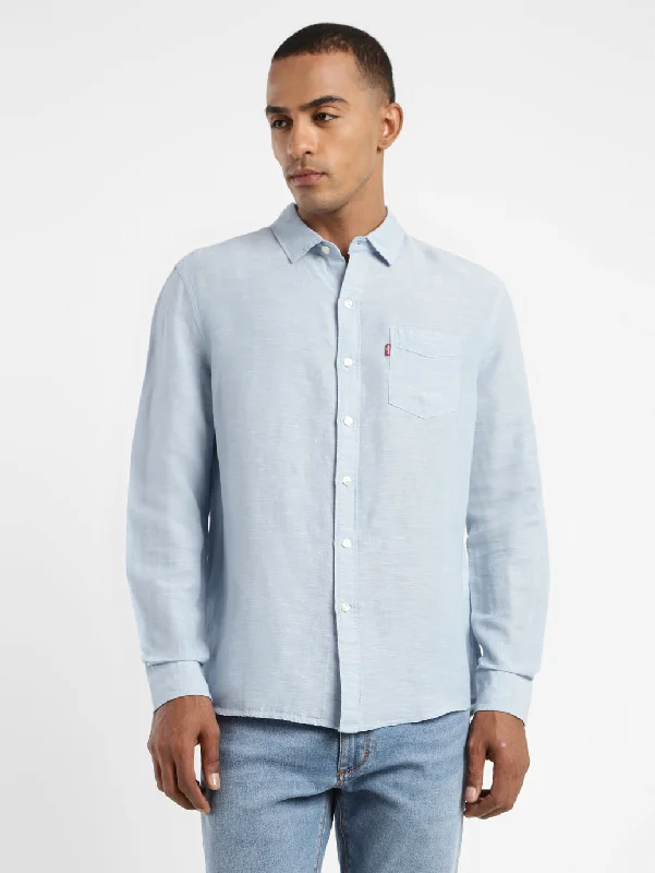 Men's Solid Spread Collar Linen Shirt Artistic Men's Avant