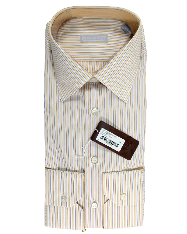 Stefano Ricci Dress Shirt White Orange Blue Striped Design 43 - 17 SALE Casual Men's Japanese 