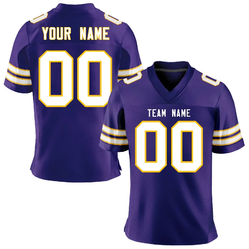 Custom Purple White-Gold Personalized Classic Mesh Authentic Football Jersey Elegant Men's Cashmere