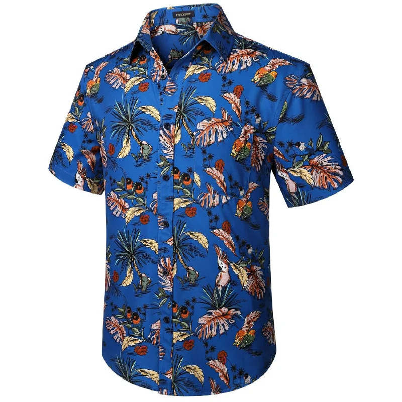 Hawaiian Tropical Shirts with Pocket - B-02 BLUE Modern Men's Geometric