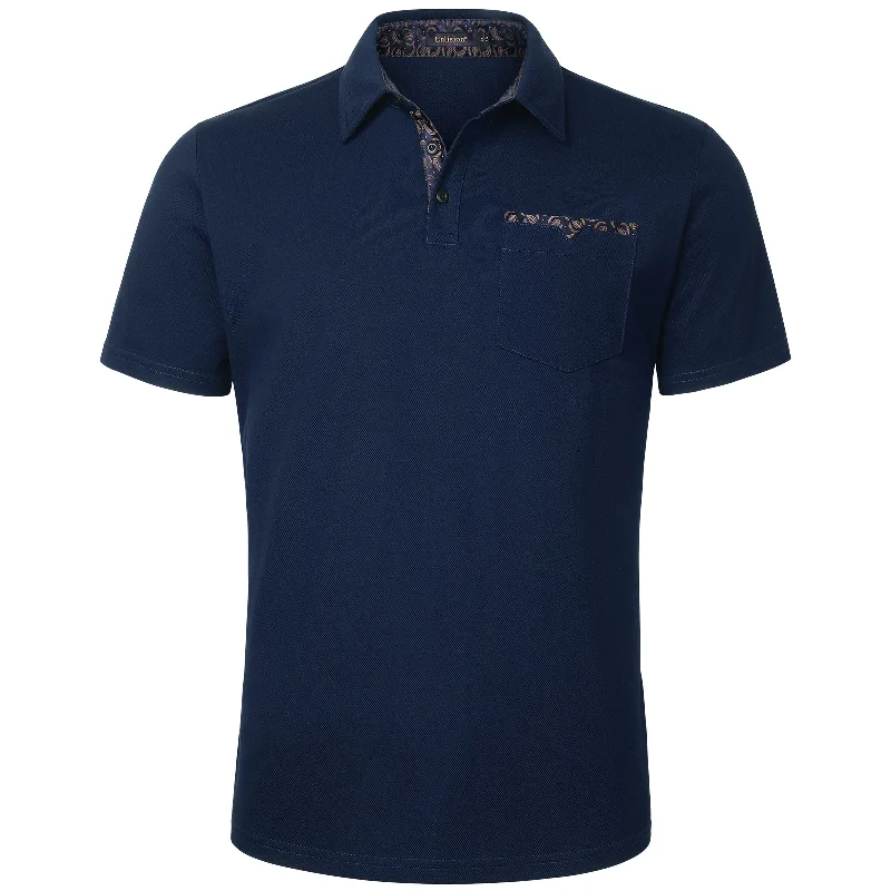 Men's Polo Shirt with Pocket - E-NAVY BLUE-PAISLEY2 Elegant Men's Formal 