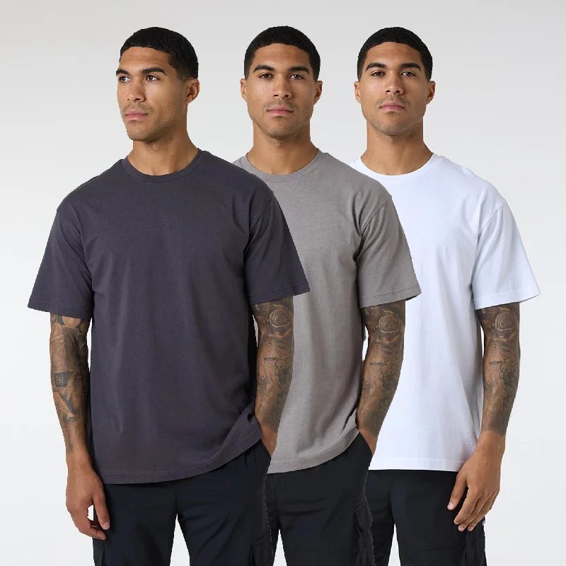 3-Pack Relaxed Fit T-Shirts | Dark Grey/Stone/White Stylish Men's Neon