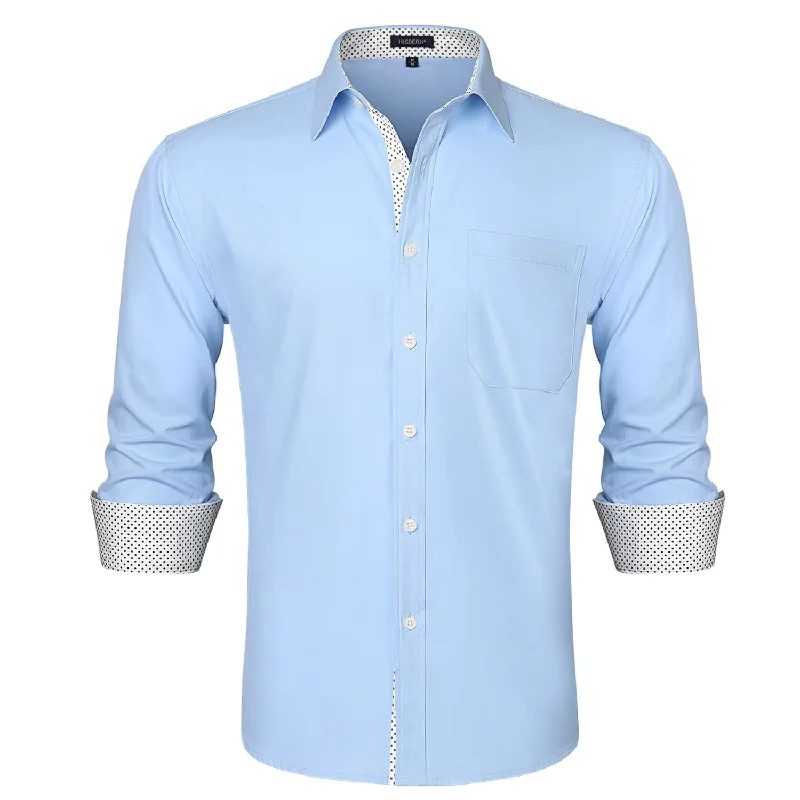 Men's Patchwork Dress Shirt with Pocket - F-BLUE/WHITE Monochromatic Office Style