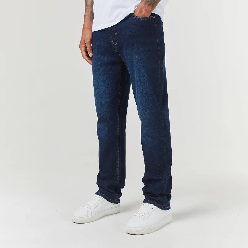 Straight Leg Denim Jean | Dark Blue Wash Cool Men's Distressed