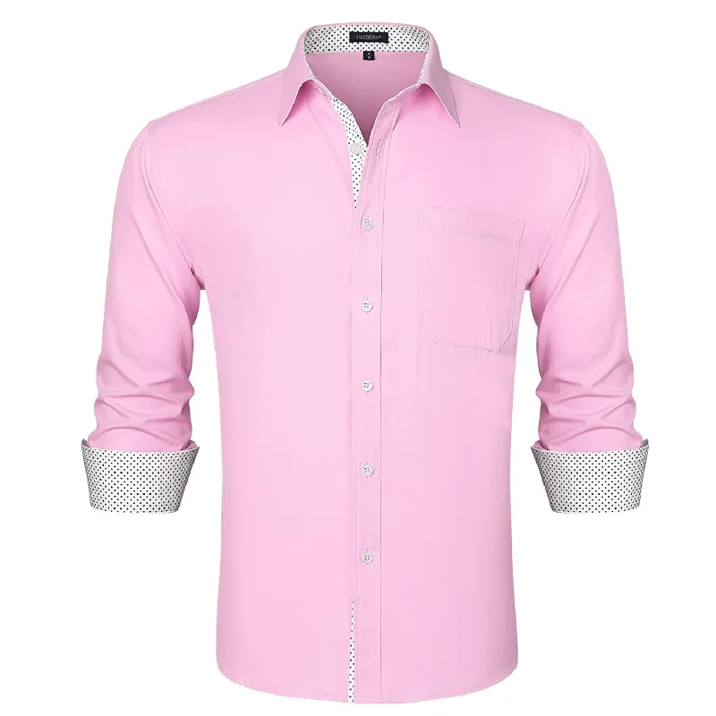 Men's Patchwork Dress Shirt with Pocket - E-PINK/WHITE Trendy Men's Oversized