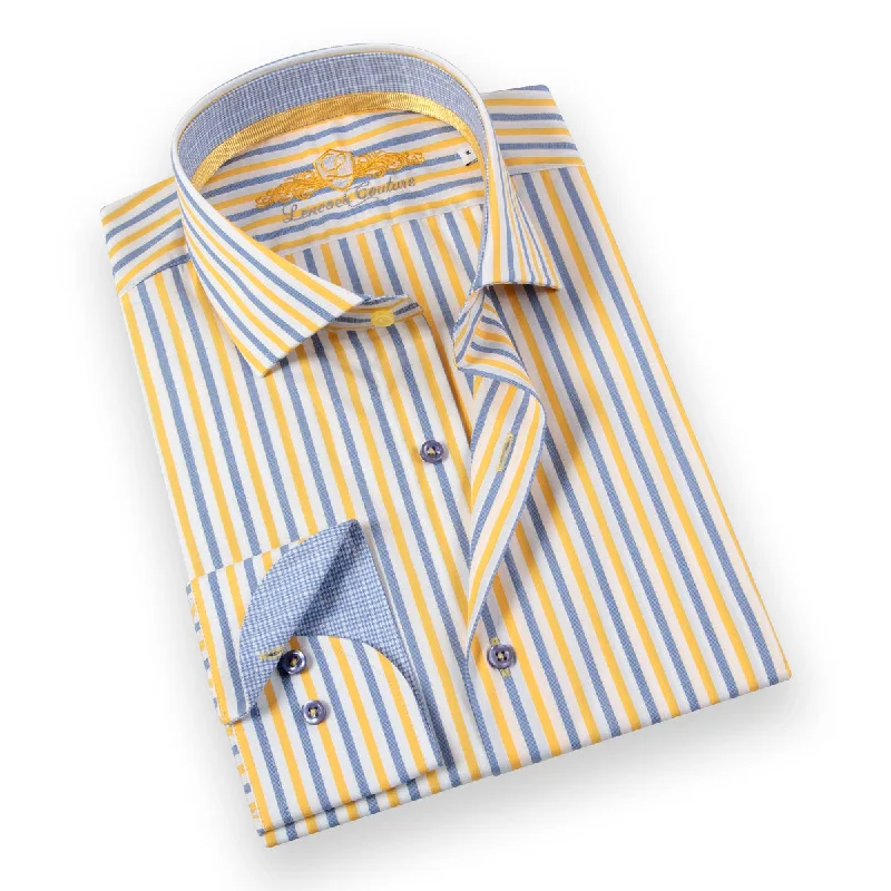 Leneveu Couture Dress Shirt - Avignon/Lemon Casual Men's Loose