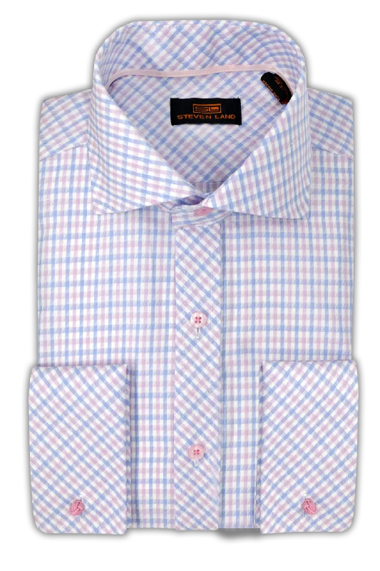 Steven Land Dress Shirt  | Trim and Classic Fit | Arlo 100% Cotton | Pink Artistic Men's Hand