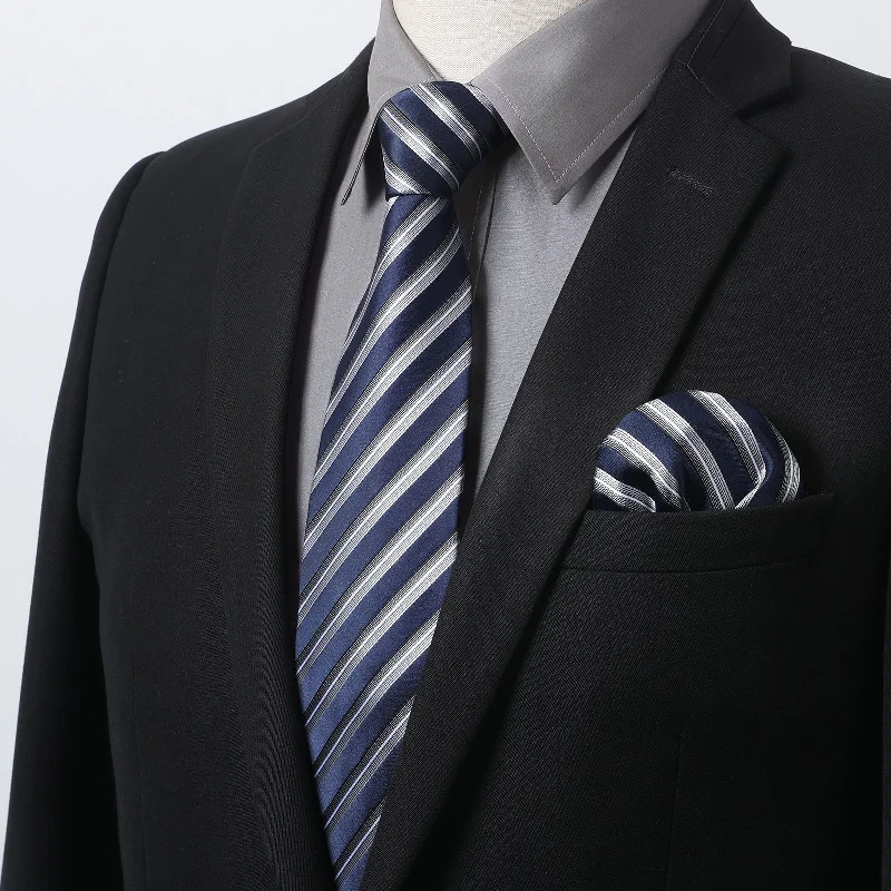 Men's Shirt with Tie Handkerchief Set - 07-GREY/NAVY Street