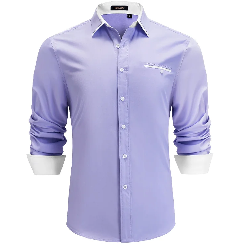 Men's Patchwork Dress Shirt with Pocket - PURPLE/WHITE Elegant Men's Formal 