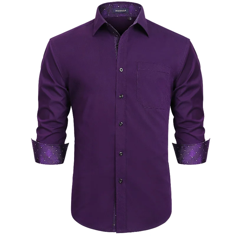 Men's Patchwork Dress Shirt with Pocket - DARK PURPLE/PLAID Tailored