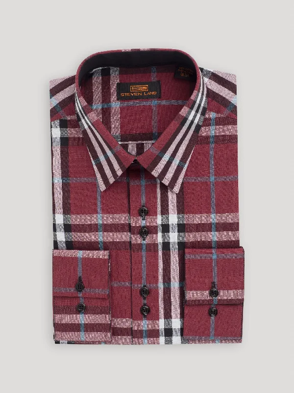 The Tartan III Dress Shirt | Regular Barrel Cuff & Classic Collar | Burgundy Refined Men's Velvet