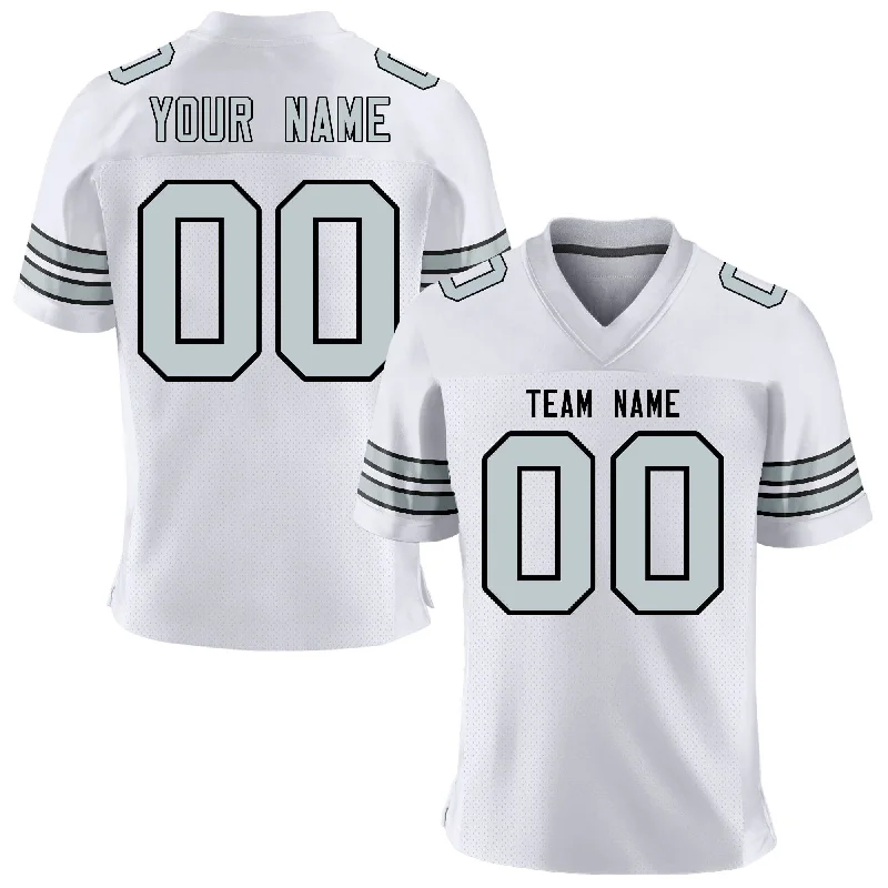 Custom White Silver-Black Personalized Classic Mesh Authentic Football Jersey Athletic Men's Compression