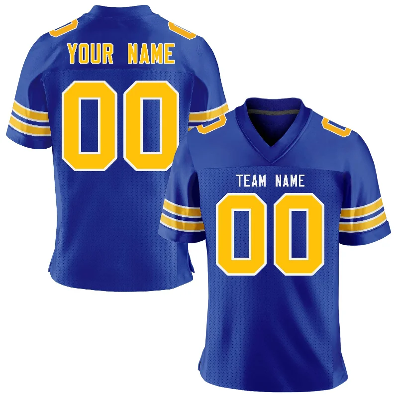 Custom Royal Gold-White Personalized Classic Mesh Authentic Football Jersey Youthful Men's Anime