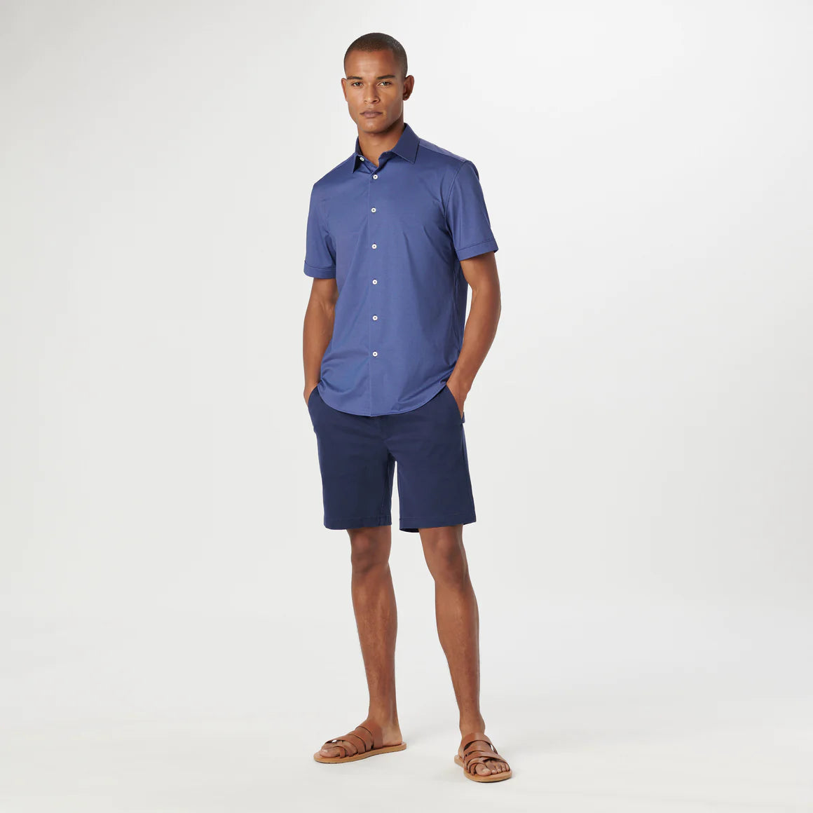 Bugatchi Miles Diagonal Pin Stripe OoohCotton Short Sleeve Shirt Beach