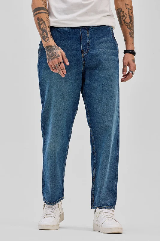 Dark Blue Baggy Fit Jeans Relaxed Men's Beach