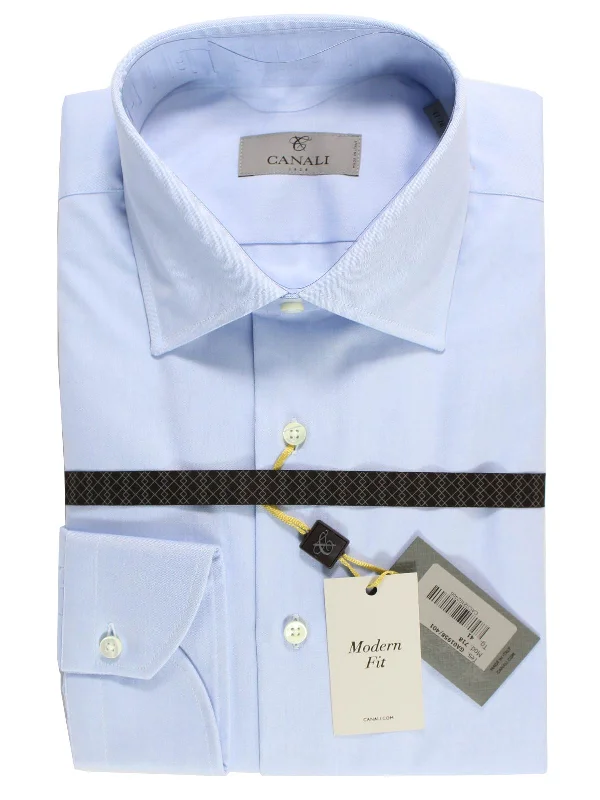 Canali Dress Shirt Light Blue Modern Fit 39 - 15 1/2 SALE Polished Men's Silk