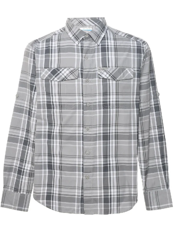 Grey & White Columbia Checked Shirt - S Elegant Men's Formal 