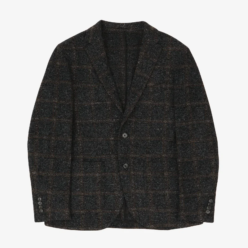 Check Wool Blazer Refined Men's European