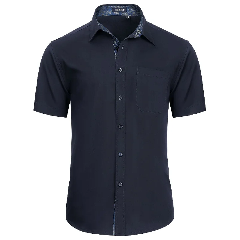 Men's Short Sleeve Shirt with Pocket - A1-NAVY BLUE Sharp Men's Italian