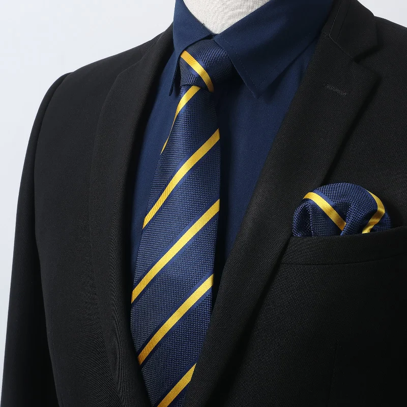 Men's Shirt with Tie Handkerchief Set - 03-NAVY BLUE Trendy Men's Oversized