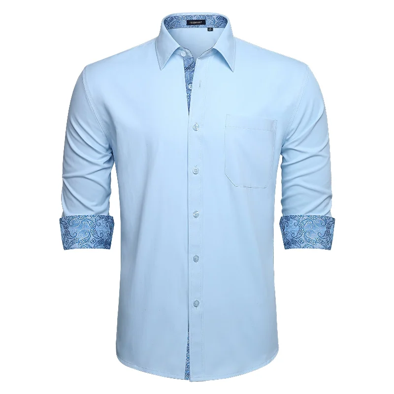 Men's Patchwork Dress Shirt with Pocket - 11-BLUE/PAISLEY Stylish Men's Neon