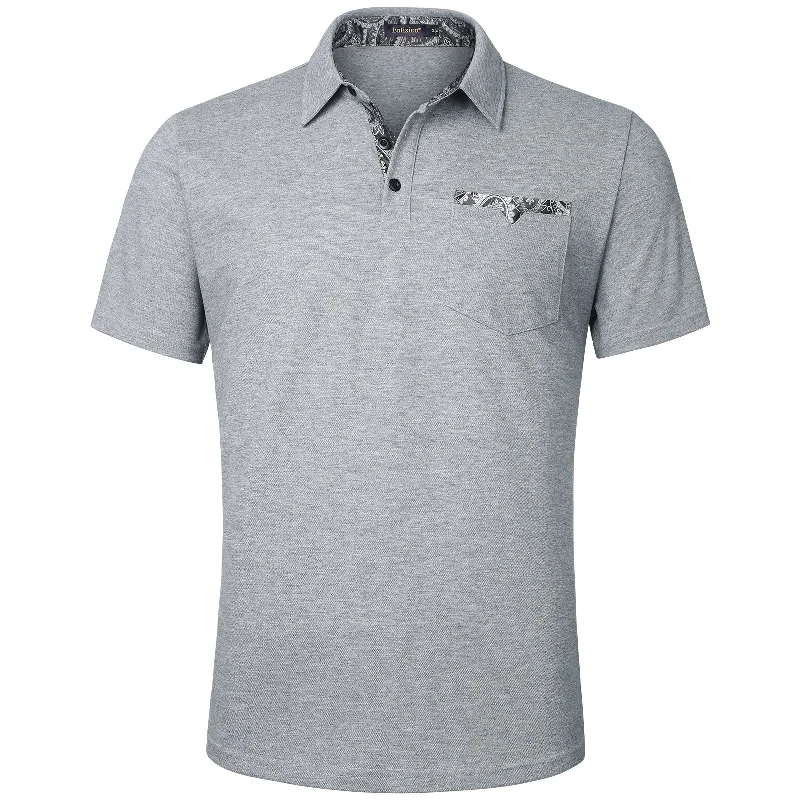 Men's Polo Shirt with Pocket - H-GREY-PAISLEY Bohemian Men's Free