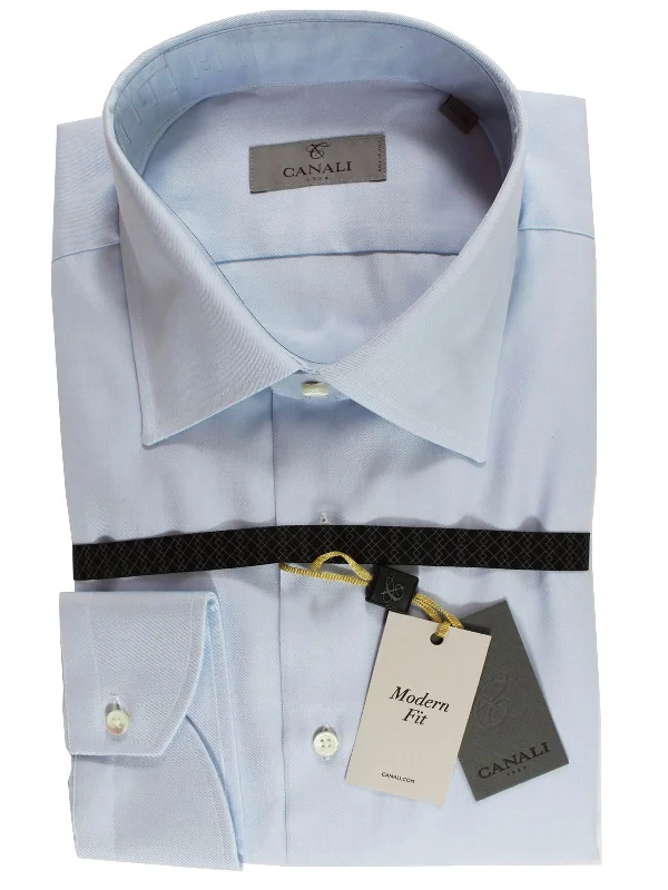 Canali Dress Shirt Blue - Moderate Spread Collar - Modern Fit 44 - 17 1/2 SALE Modern Men's Geometric