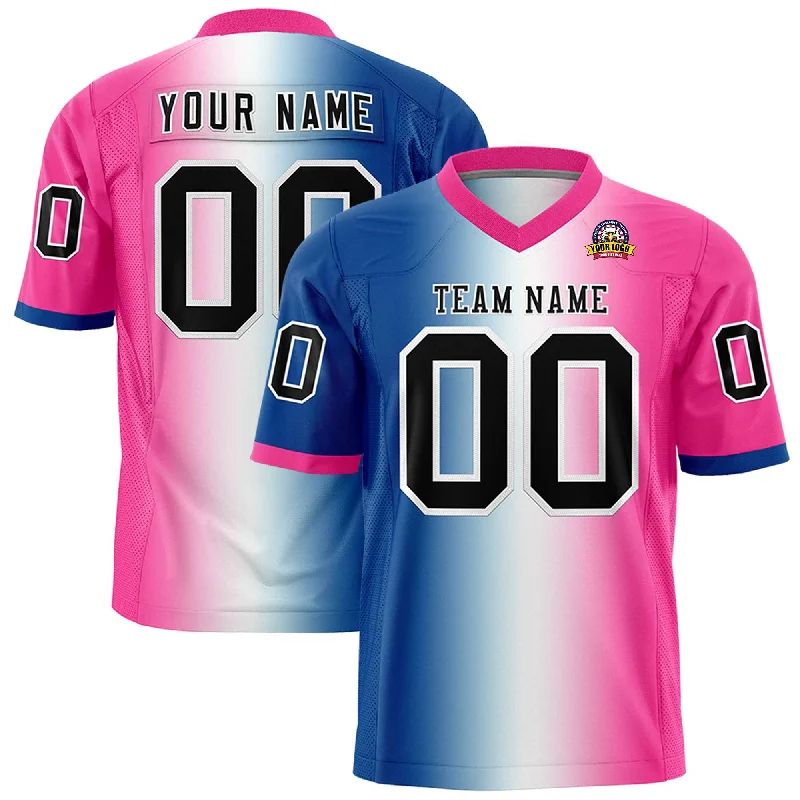 Custom Royal White-Pink Personalized Gradient Fashion Authentic Football Jersey Elegant Men's Cashmere