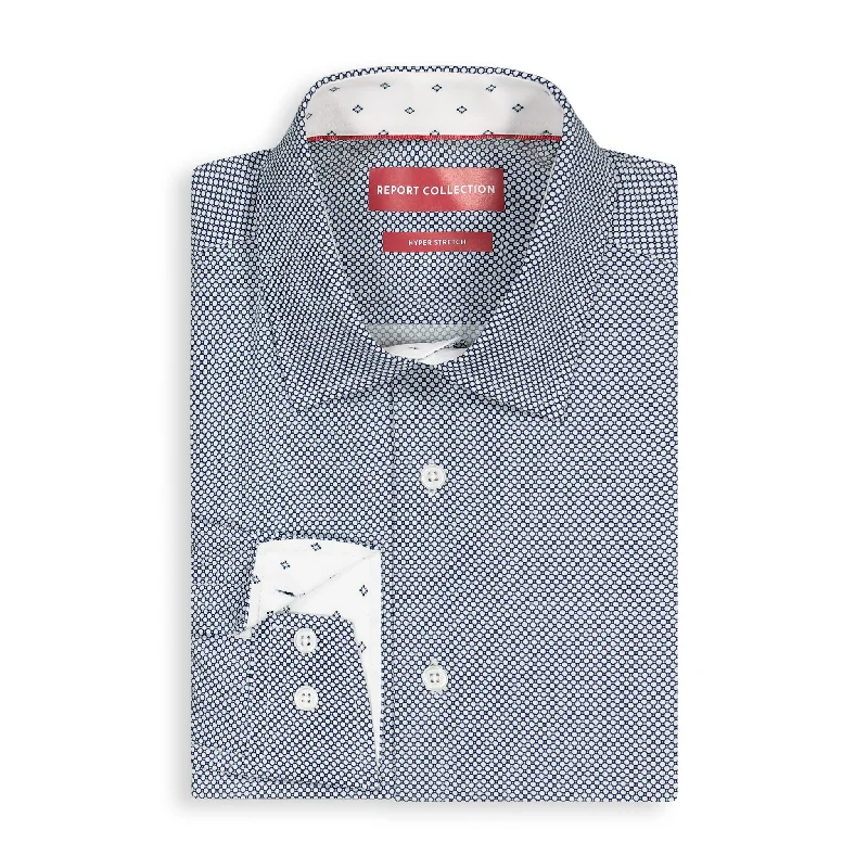 Navy Geometric Recycled Shirt Casual Men's Loose