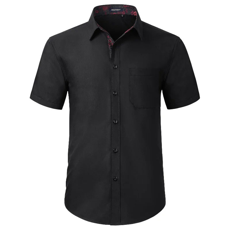 Men's Short Sleeve Shirt with Pocket - B1-BLACK B Business