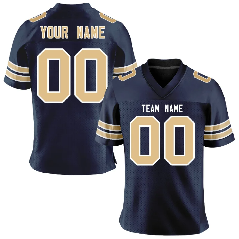 Custom Navy Old Gold-White Personalized Classic Mesh Authentic Football Jersey Edgy Men's Punk