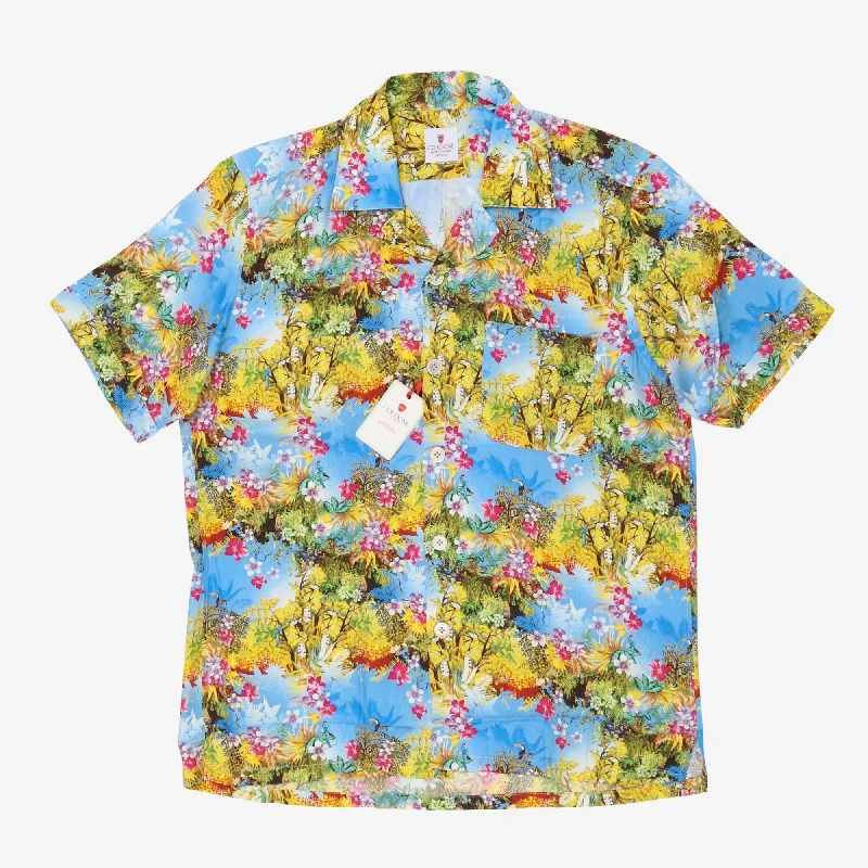 Tropical Print Open Collar Shirt Practical Men's Multi