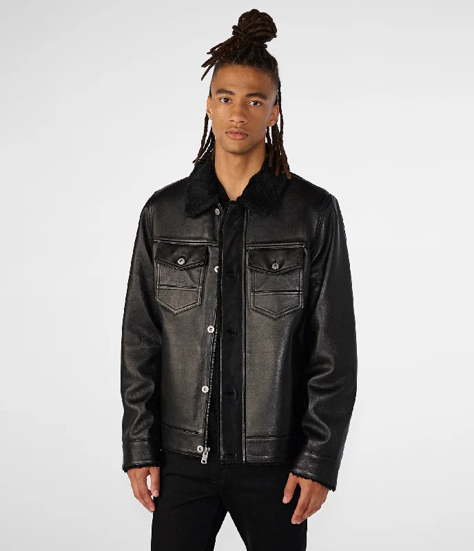 Dante Button Up With Shearling Collar Unique Men's Patch