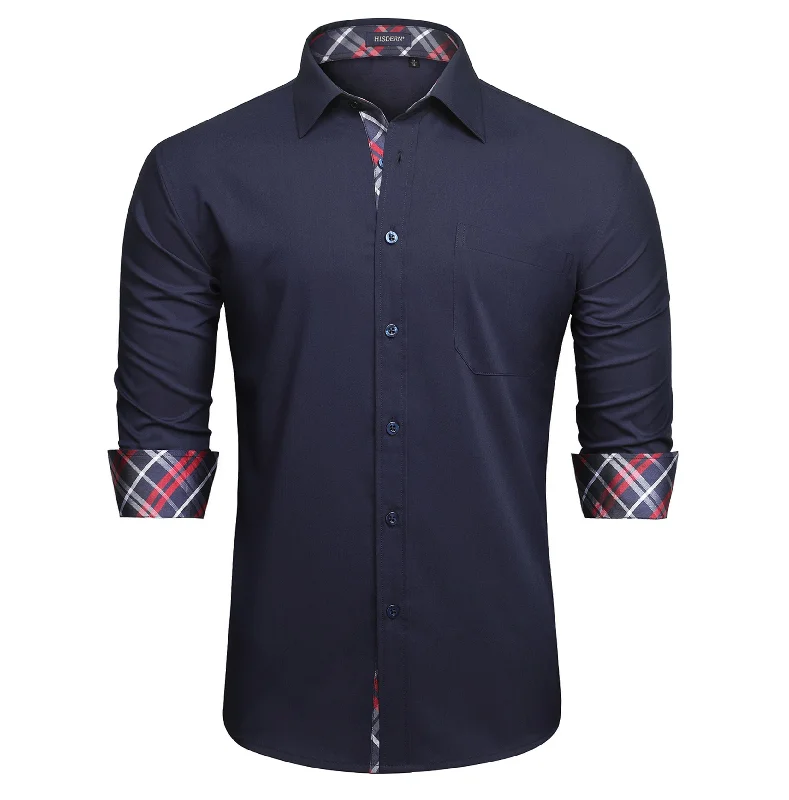 Men's Dress Shirt with Pocket - 17-NAVY BLUE Practical Men's Multi