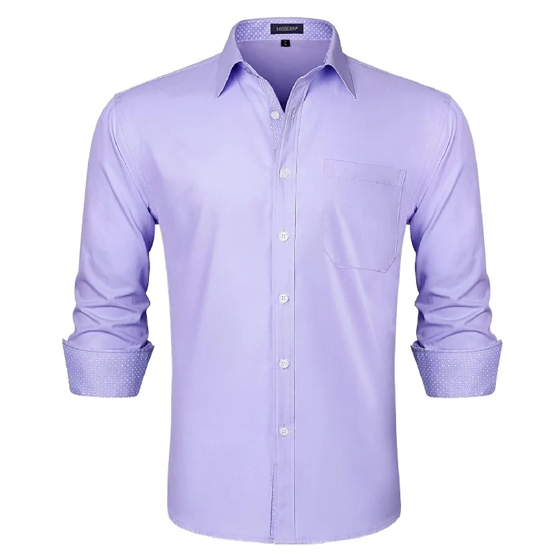 Men's Patchwork Dress Shirt with Pocket - H-PURPLE-1 Sophisticated Men's 