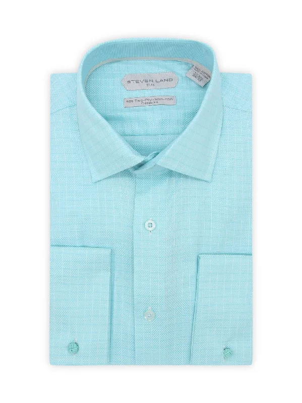 Non Iron Weave Check Dress Shirt | Aqua Dapper Men's Bow