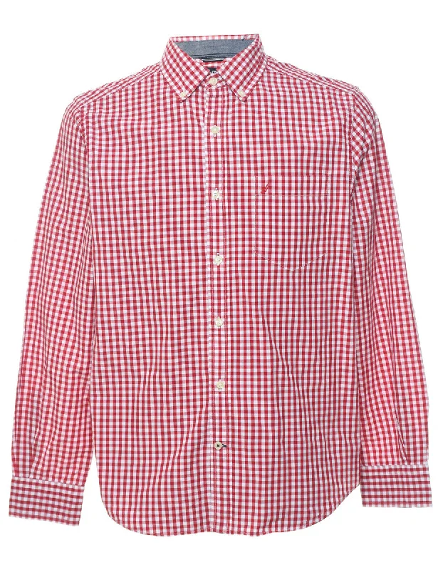 Nautica Checked Red & White Shirt - M Rugged Men's Outdoor 