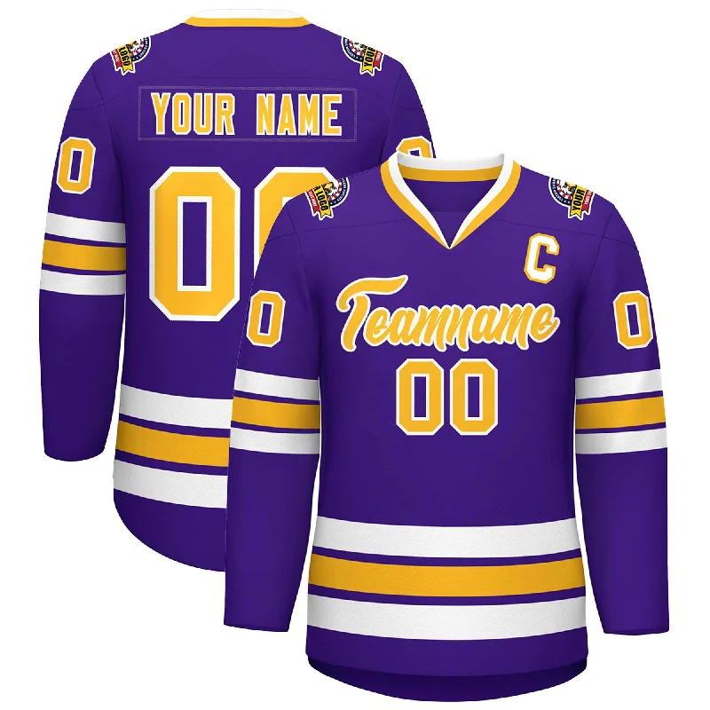 Custom Purple Gold-White Classic Style Hockey Jersey Hip Men's Urban