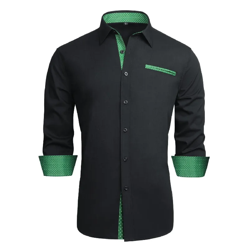 Men's Patchwork Dress Shirt with Pocket - A-BLACK/GREEN Elegant Men's Cashmere