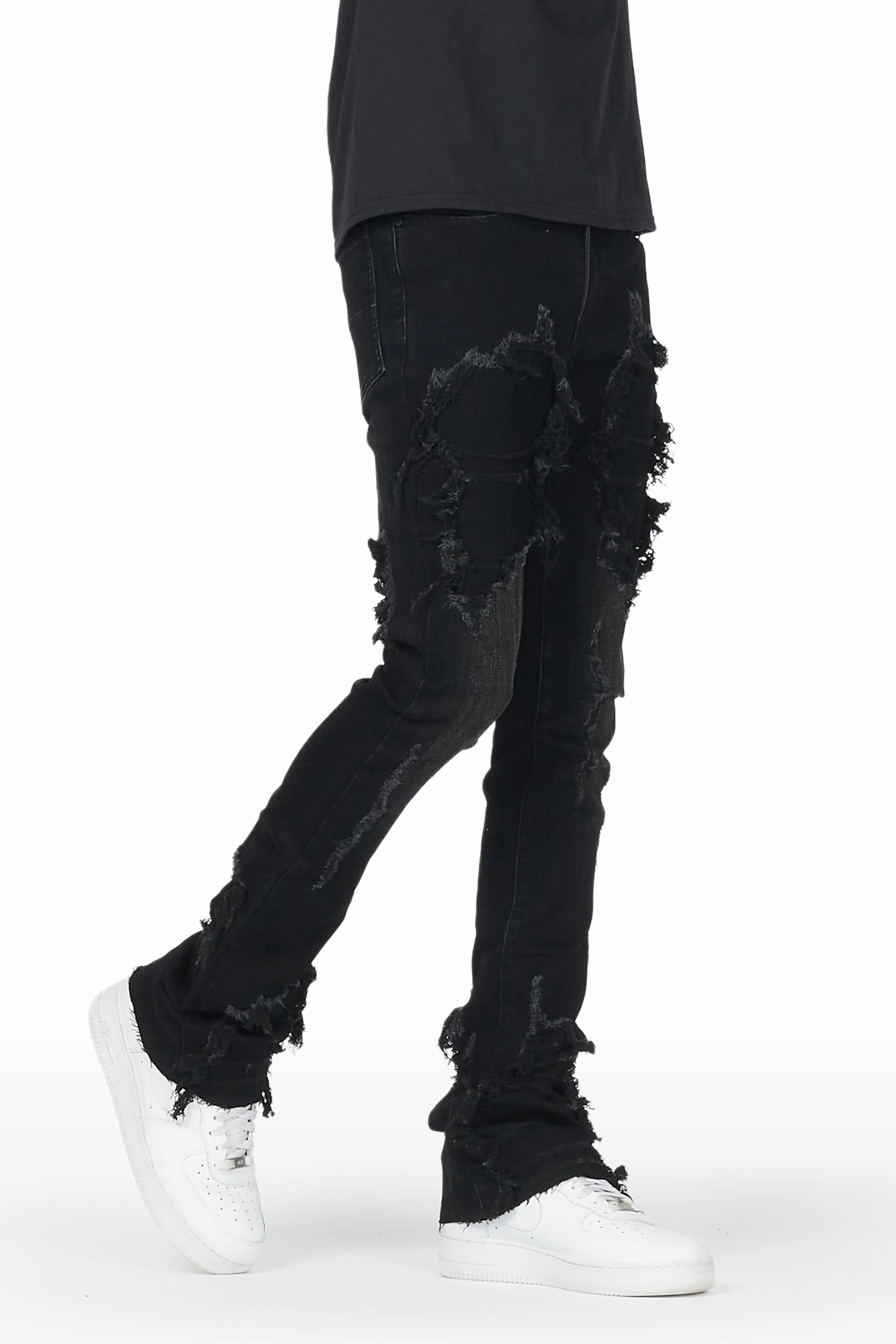 Fateh Jet Black Stacked Flare Jean Elegant Men's Cashmere