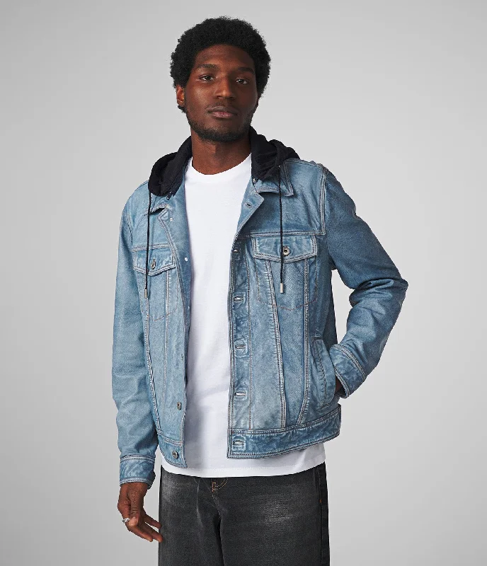 Crew Denim Leather Jacket With Hood Street