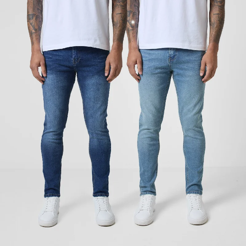 2-Pack Slim Fit Denim Jeans | Mid Blue Wash Light Blue Wash Cool Men's Distressed